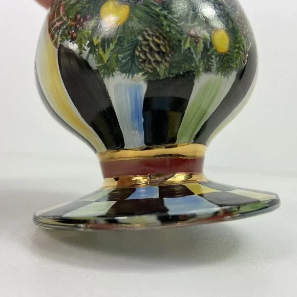 Mackenzie-Childs Evergreen Painted Glass Water Goblet Footed Dessert Christmas - Picture 5 of 7